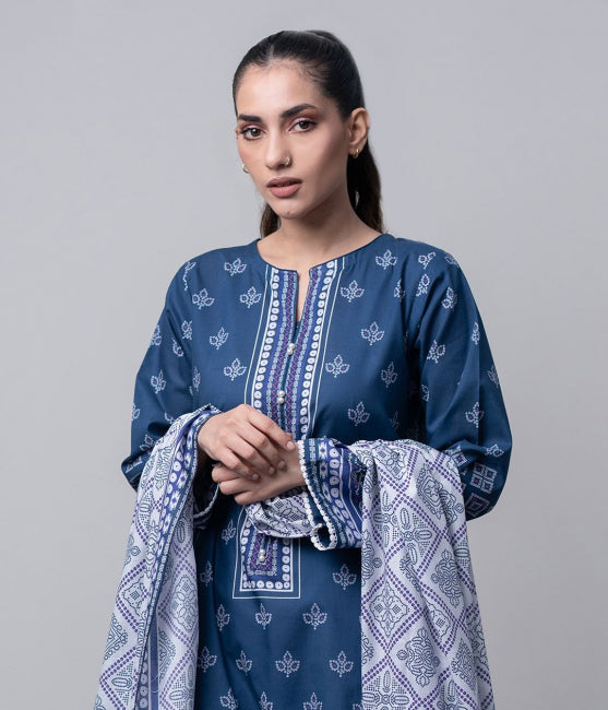 2 Piece Blue Cambric Kurta Dupatta - Ready to Wear