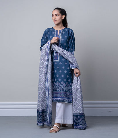 2 Piece Blue Cambric Kurta Dupatta - Ready to Wear