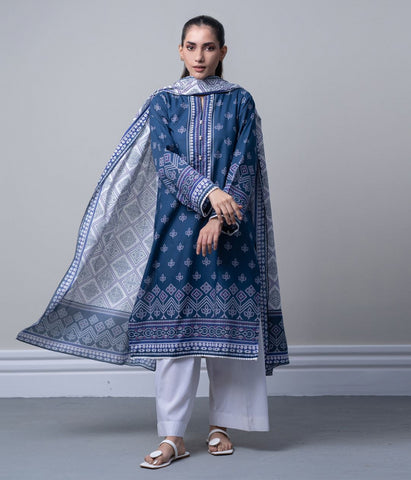 2 Piece Blue Cambric Kurta Dupatta - Ready to Wear